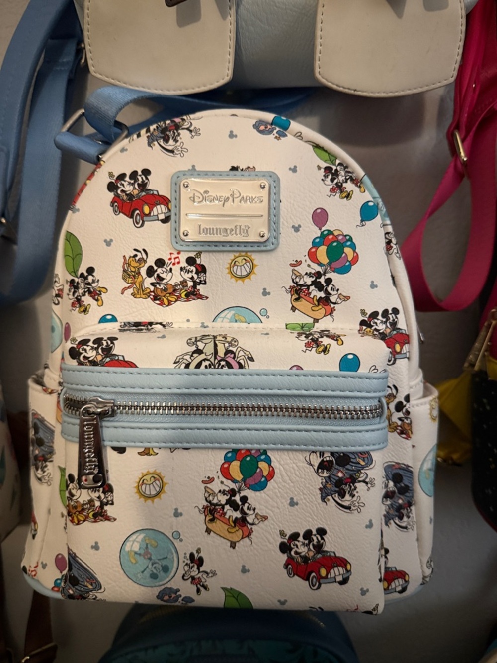 Loungefly White Disney Parks Mickey & Friends Mini Backpack with Light Blue Trim